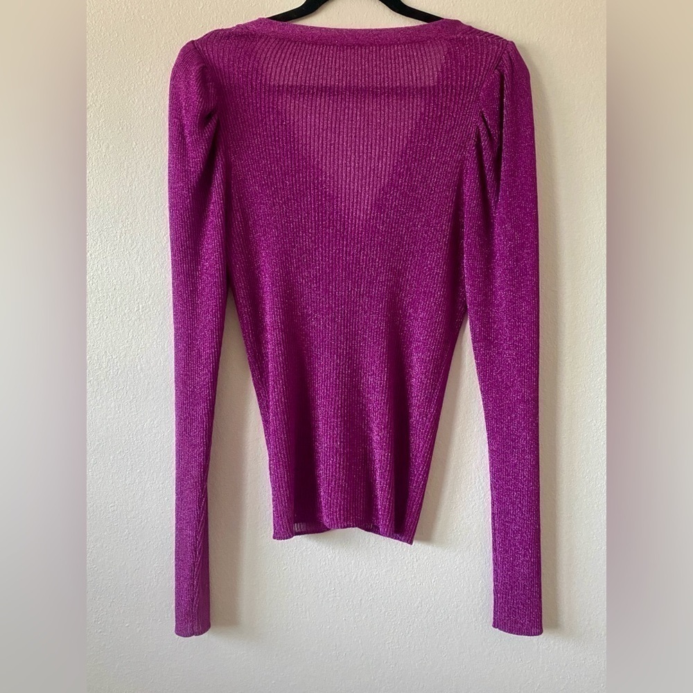 Caroline Constas Purple Long Sleeve Cardigan Glitter Sparkly Puff Sleeve - Picture 10 of 13